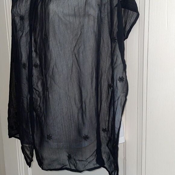 Black chiffon polyester shawl/wrap with black beads - Picture 2 of 7